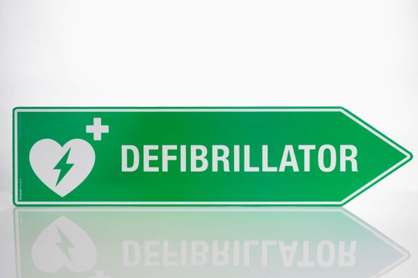 Richtungsschild/Wegweiser "AED / Defibrillator" rechts
