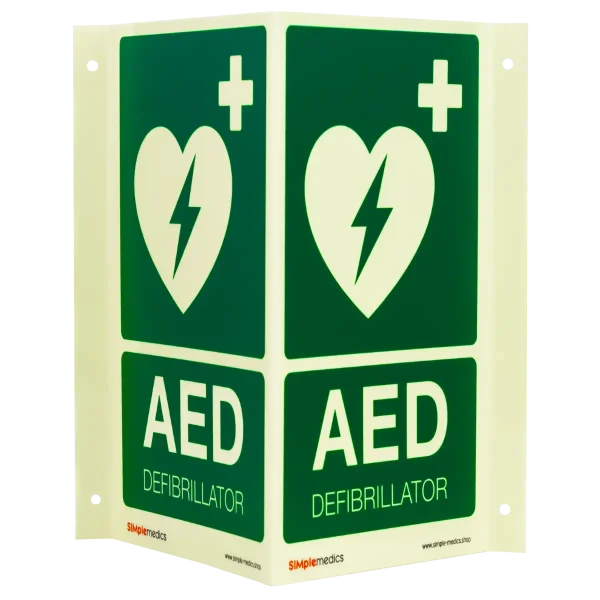 Nasen-/Winkelschild "Defibrillator/AED" Nachleuchtend