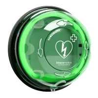 Überwachter AED Wandschrank "24/7 Connected" für Innen-/Außenmontage - SIMple medics Edition mit Öffnungshinweisen